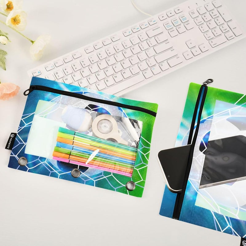 BOENLE Soccer Ball Football on Field Pencil Pouch for 3 Ring Binder, 2 Pack Waterproof Pencil Bags Clear Window Pencil Case Zipper School Office Supplies - Image 5